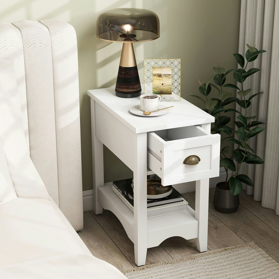 image 1 of COSTWAY 2 PCS Nightstand Side End Table White White