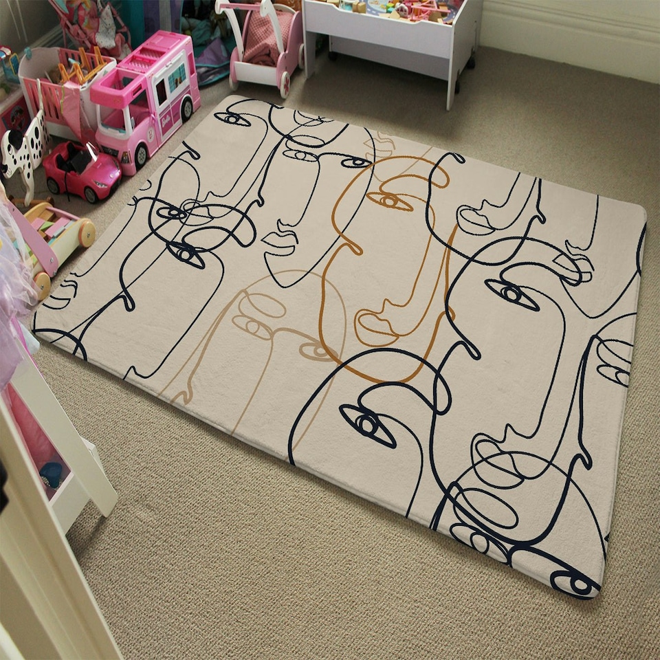 image 1 of Continuous line drawing of faces (Rug) Cream | XL