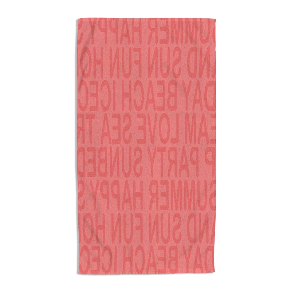 image 1 of Velosso Salmon Summer Happy Embossed Jacquard Beach Towel