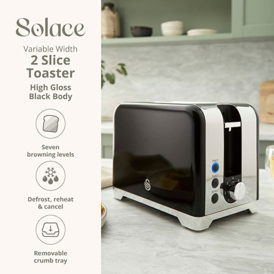 image 1 of Swan Solace Black 2 Slice Toaster
