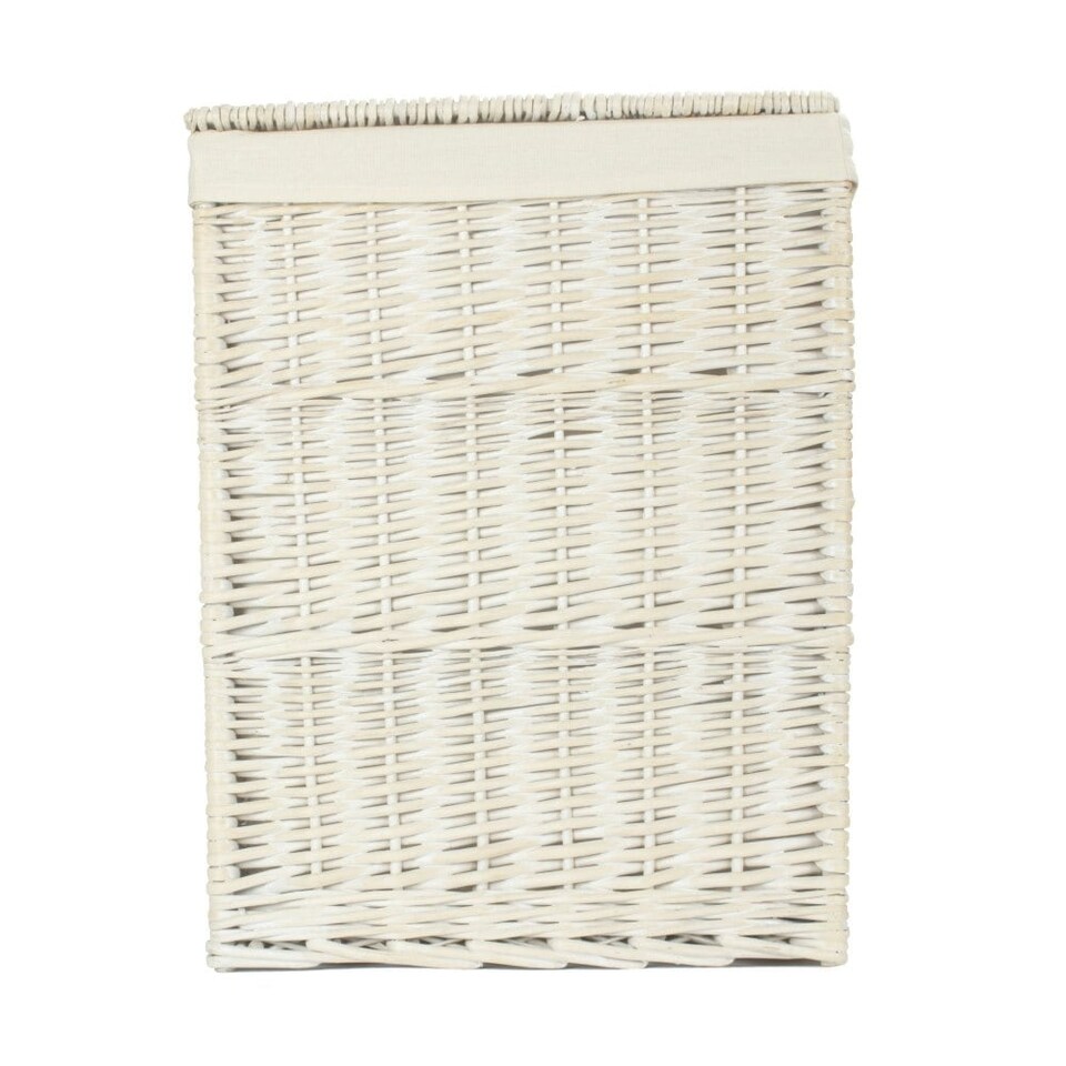 image 1 of Large Square White Wash Wicker Laundry Basket | White | White