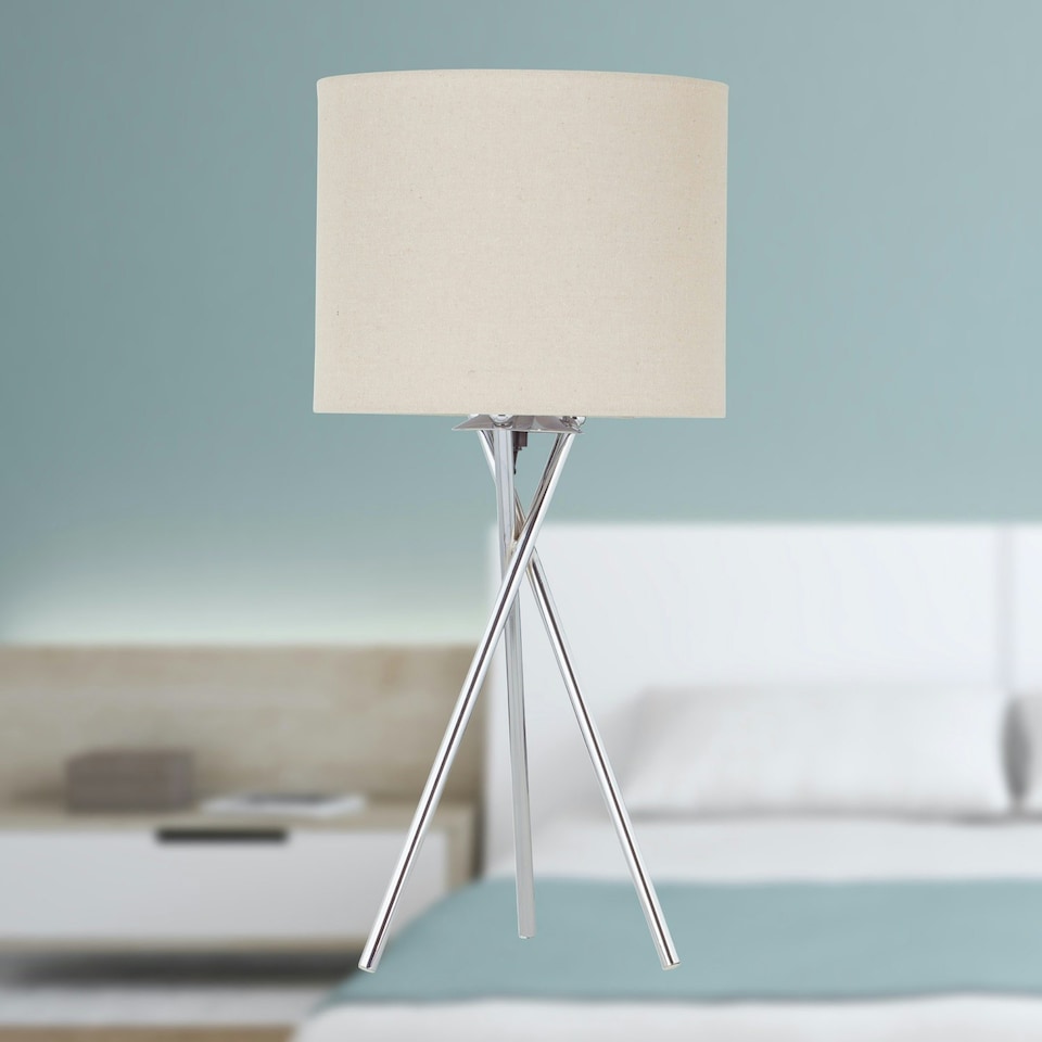 image 1 of Tripod - Polished Chrome Lamp with Natural Linen Shade Chrome | Brown