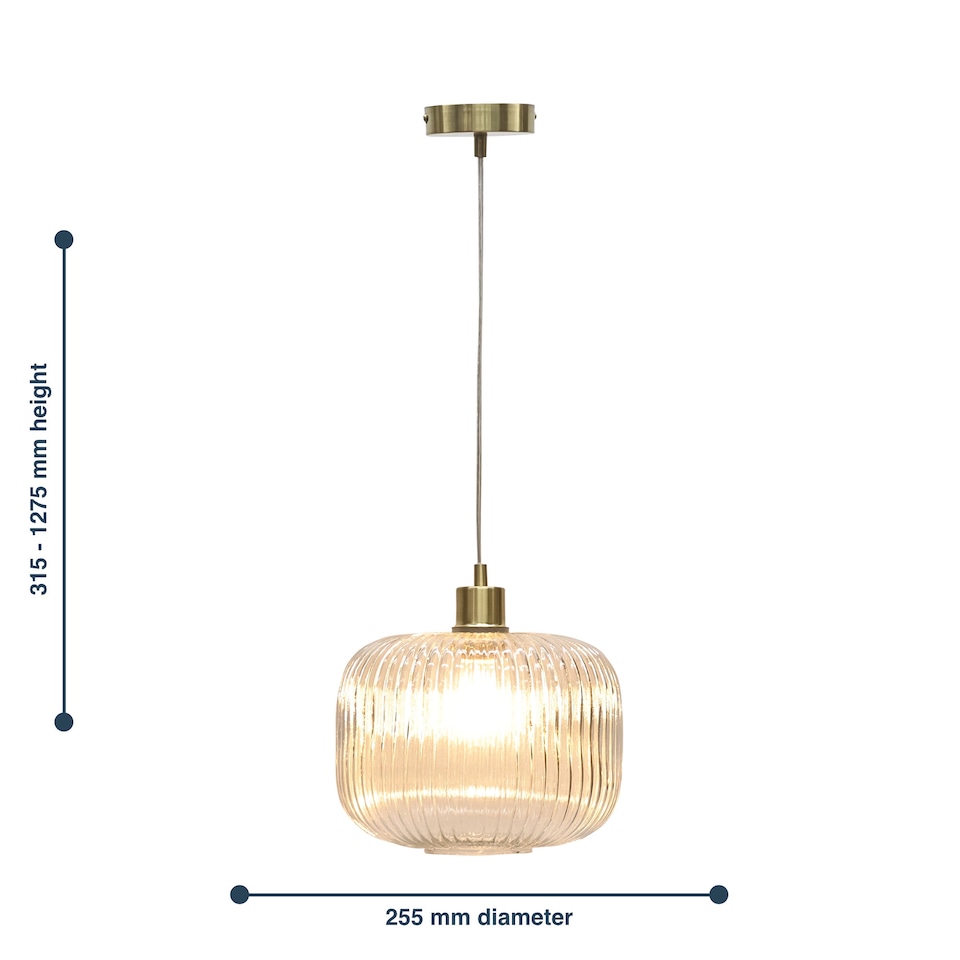 image 1 of Set of 2 Batley Large - Clear Ribbed Glass with Satin Brass Pendants | Clear | Clear ribbed glass with satin brass plate detail | Small | 2