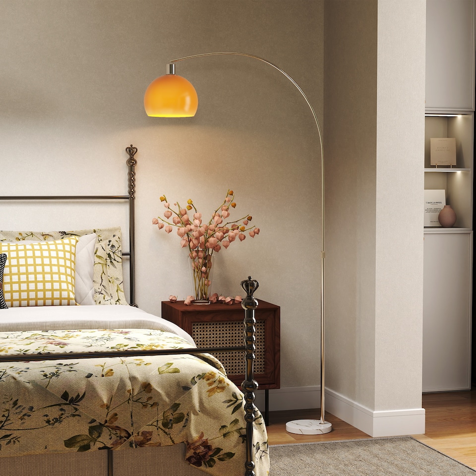 image 1 of HOMCOM Modern Standing Lamp with Shade & Foot Switch, Orange | Orange | Orange