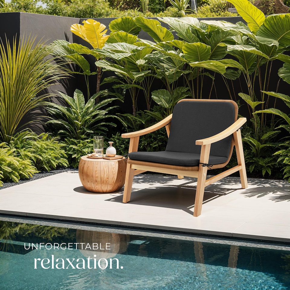 image 1 of Rattan Garden Chair Outdoor Furniture Chairs Varnished Wooden Frame Lounge Arm Chair | Cream | nature | One Size | 1