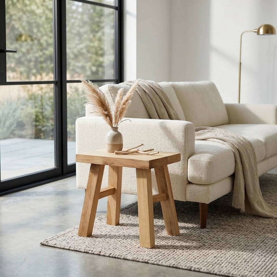 image 1 of Solid Teak Wood Side Table Stool Rustic Square Plant Stand | Brown | Brown | 1