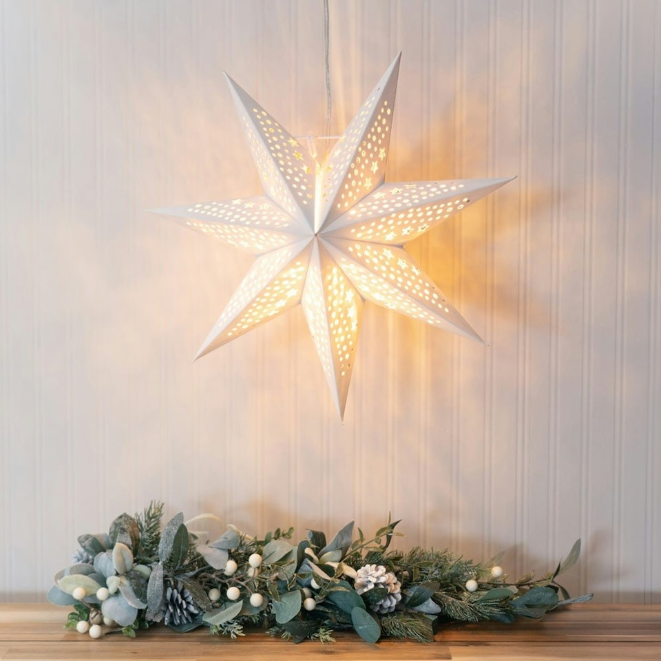 image 1 of ValueLights Christmas 45cm White Velvet Star Plug In Lit Tree Topper Or Wall Light