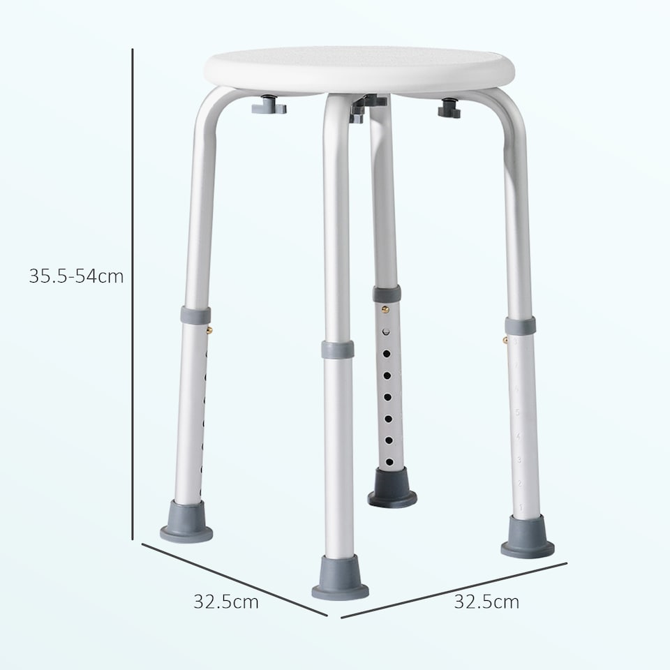 image 1 of HOMCOM Shower Chair, Adjustable Height Shower Stool with Aluminium Frame and Non-Slip Feet, Bathtub Stool Seat for Elderly Disabled Handicap, White