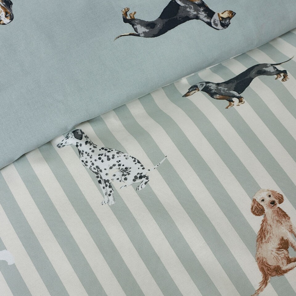 image 1 of Catherine Lansfield Dog Stripe Reversible Duvet Cover Set