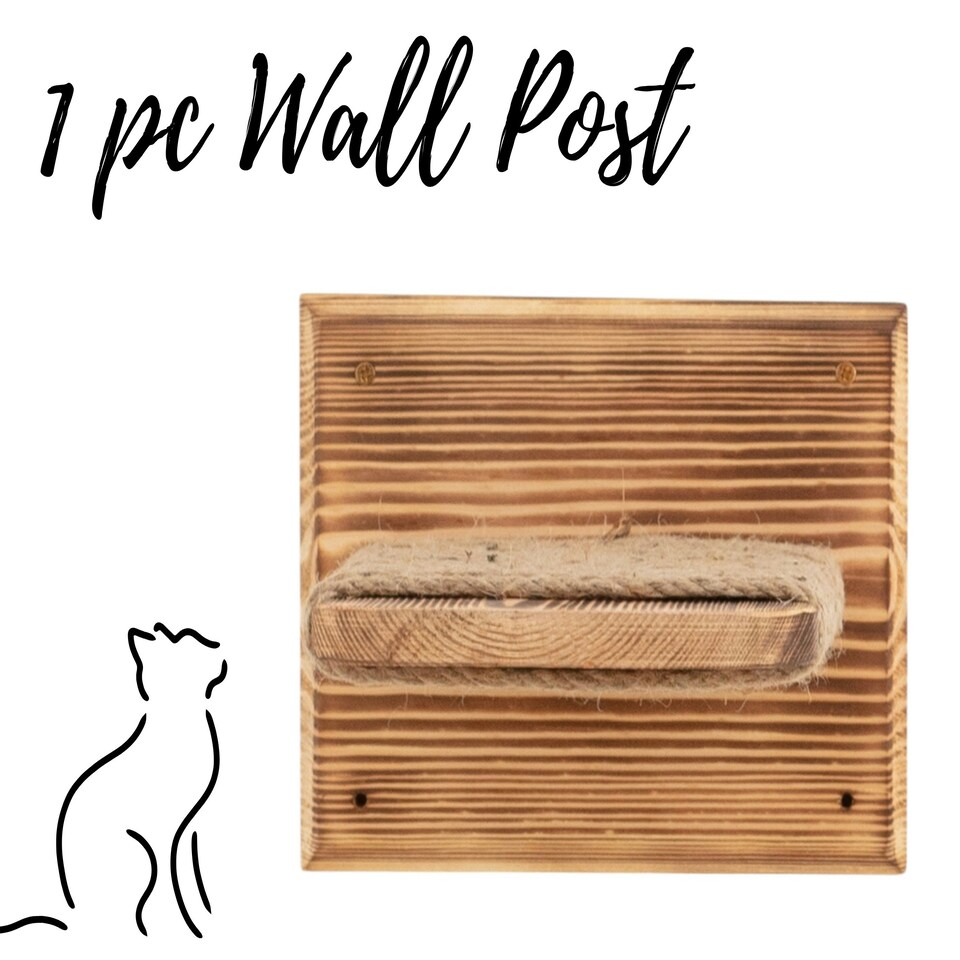 image 1 of NOVECRAFTO Cat Wall Steps – Set of 5 Square Wooden Shelves with Sisal Rope – Wall-Mounted Climbing Furniture for Indoor Cats – Natural Wood Finish
