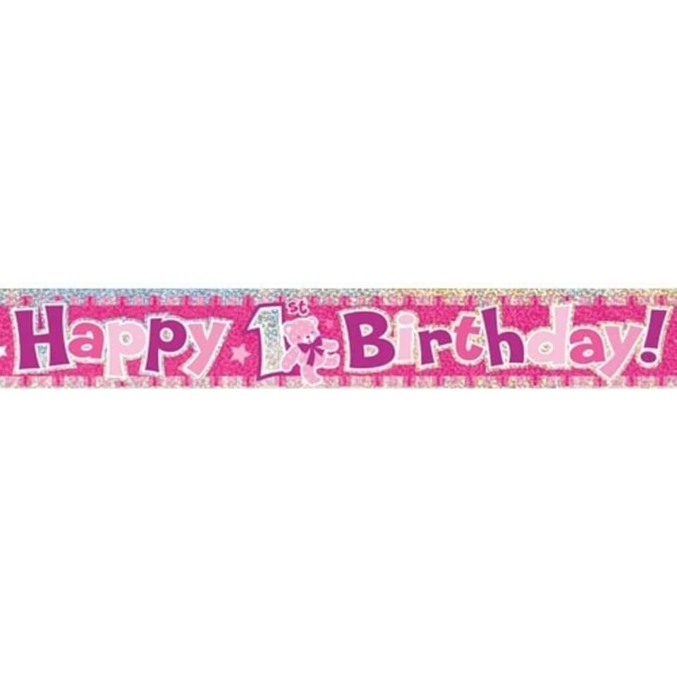 Happy 1st Birthday Pink Prismatic Foil Banner 365cm
