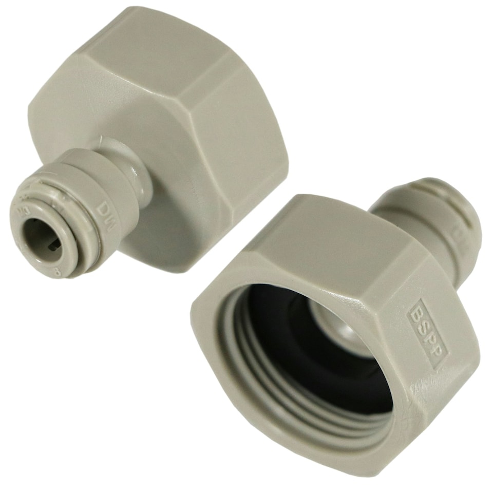 image 1 of SPARES2GO Female Adaptor 1/4" Push Fit x 3/4" BSP for American Fridge Freezer Water Pipe (Pack of 2)