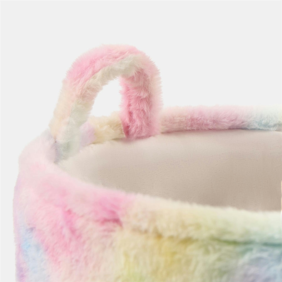 image 1 of OHS 2 Pack Tie Dye Storage Basket Soft Faux Fur Fleece Laundry Clothes Toys Organiser Hamper With Handles | Multi
