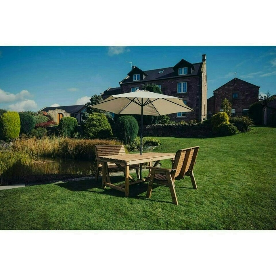 image 1 of Valley 4 Seat Set 2X2B Table - Timber - L99 x W113 x H95 cm - Minimal Assembly Required - Set of Waterproof Cushions Included