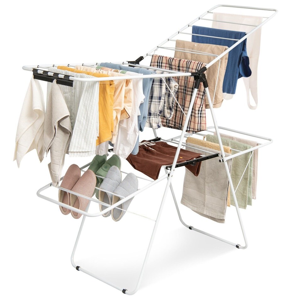 image 1 of COSTWAY Foldable 2 Level Clothes Drying Rack Garment Drying Hanger Height Adjustable