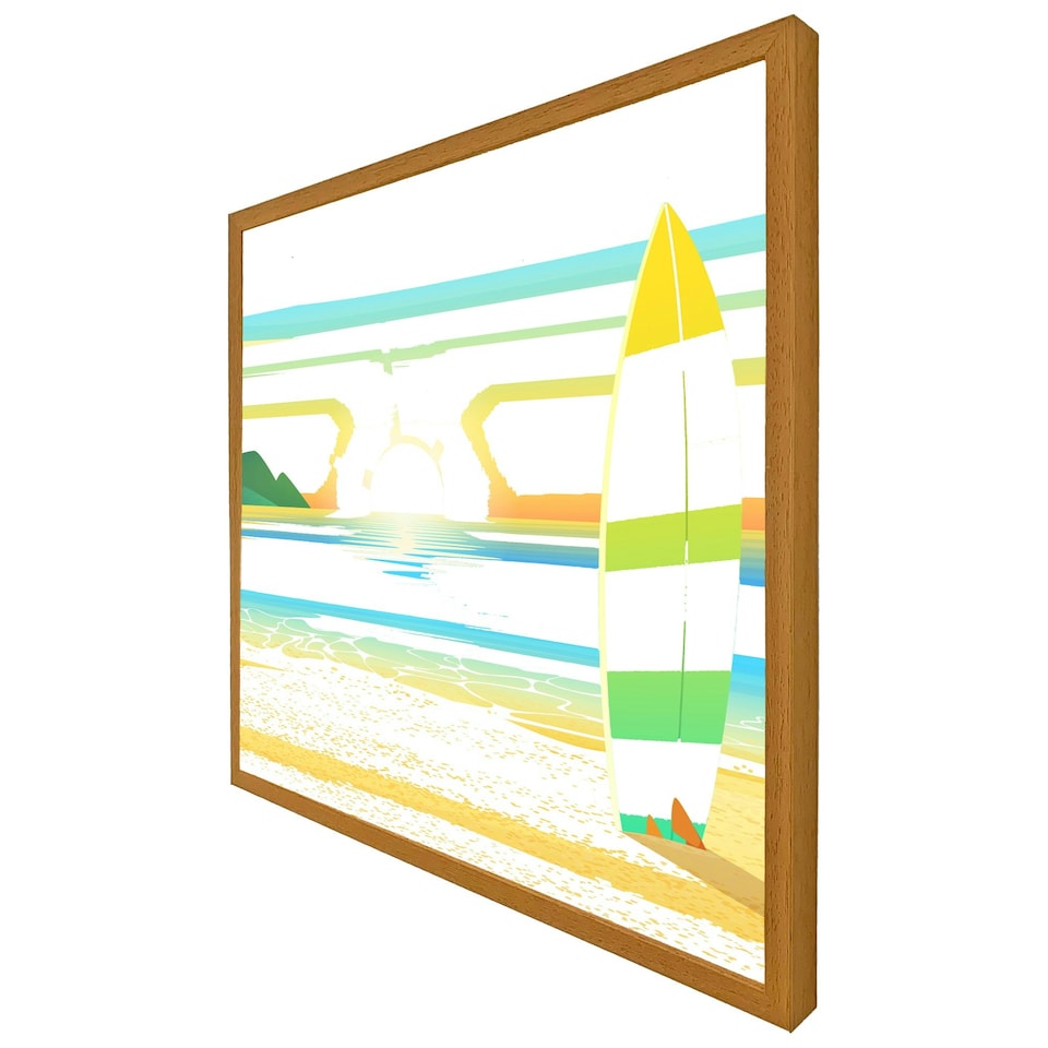 image 1 of Surf board on beach (Picture Frame) Brown | Oak | L