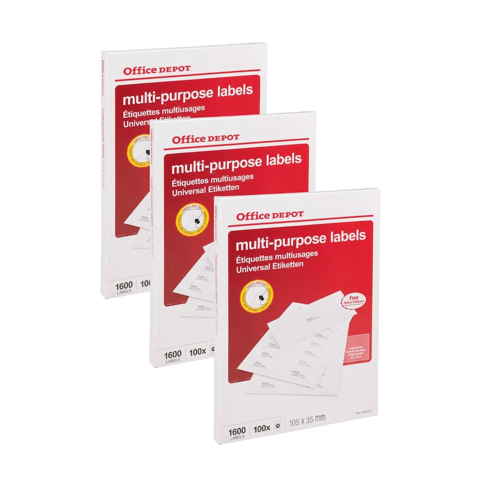 image 1 of Office Depot A4 Multi-Purpose Sticky Sheets 16 Labels | White | 3