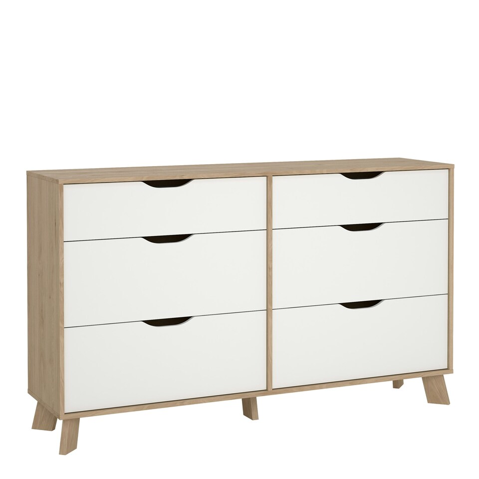 image 1 of Ikast 6 Drawers Double Dresser in Jackson Hickory and White