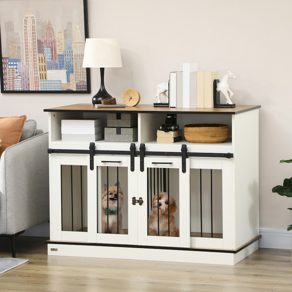 image 1 of PawHut Dog Crate Furniture for Small and Large Dogs with Movable Divider, White