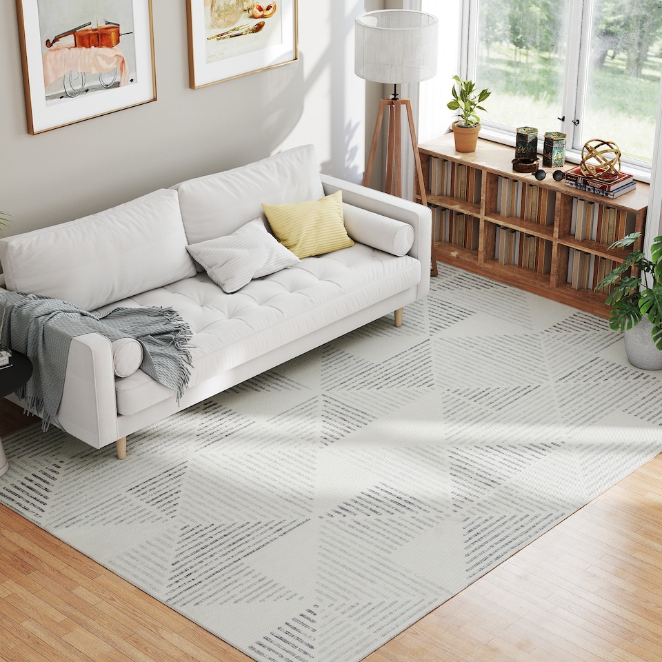 image 1 of HOMCOM Modern Area Rug, Geometric Pattern Non-Slip Washable Rug, Soft Floor Carpet for Living Room, Bedroom, Dining Room, Home Office, 290 x 200 cm, Grey | Grey