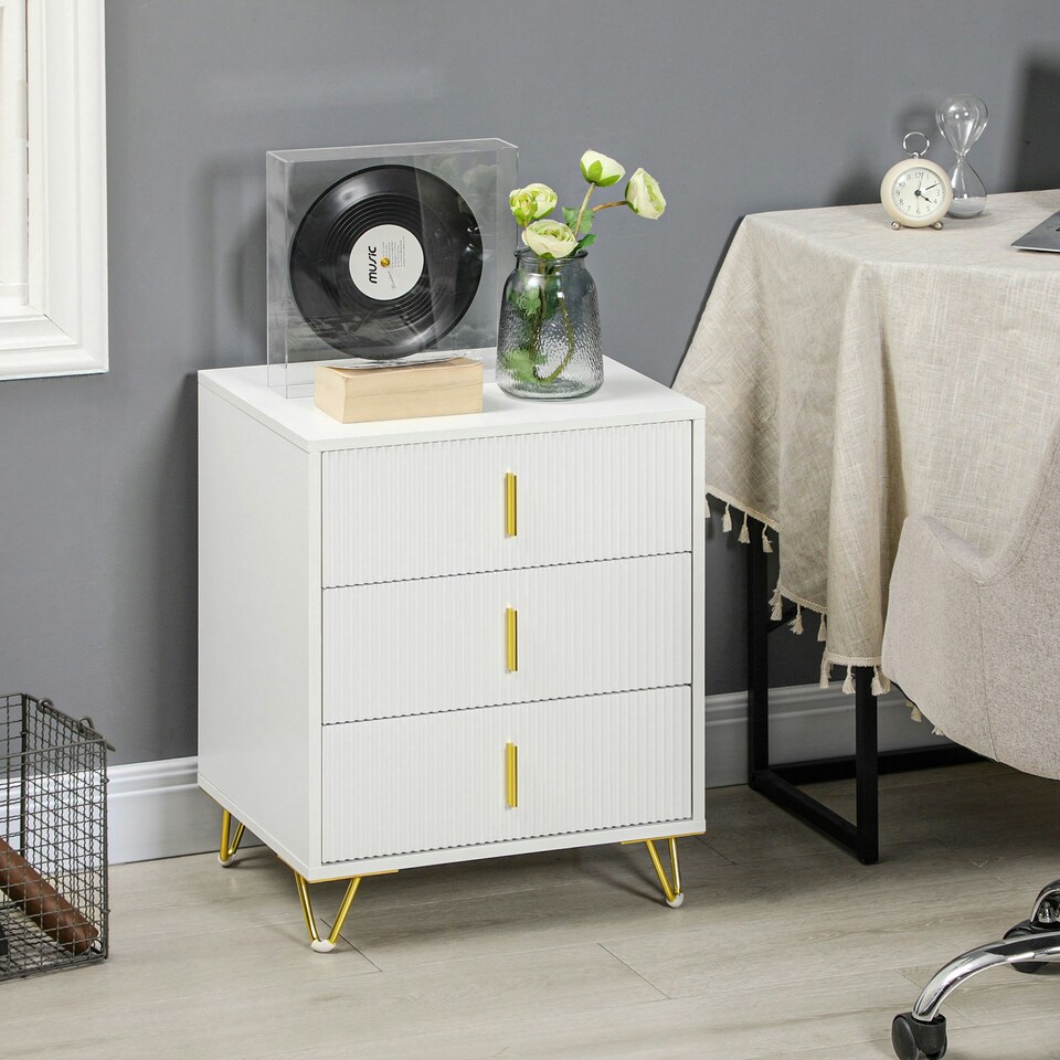 image 1 of HOMCOM 3 Drawer Dresser, Chest of Drawers Storage Cabinet, White