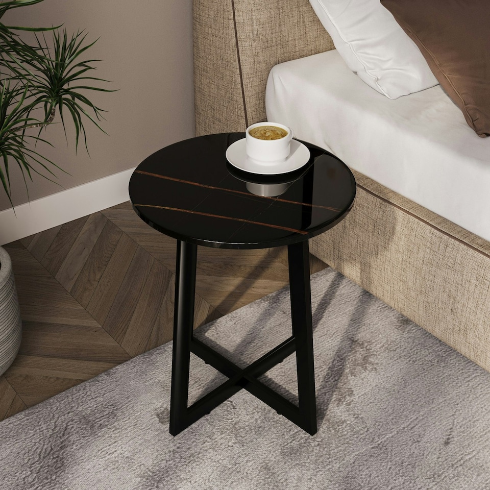 image 1 of Accent Side Table with Steel Frame Brown | Unit Colour: Walnut