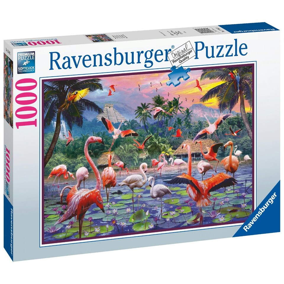 image 1 of Ravensburger Pink Flamingoes Jigsaw Puzzle 1000 Piece