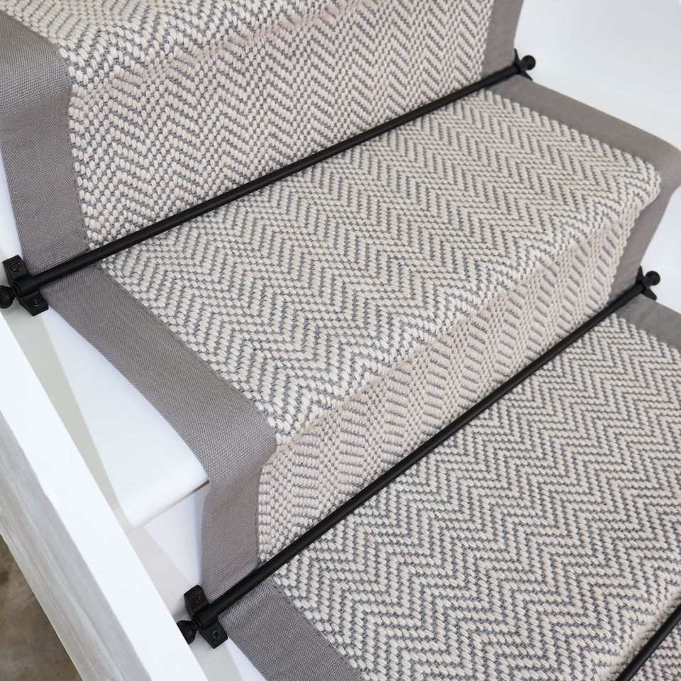 image 1 of Herringbone Dapple Wool Stair Runner with 100% Cotton Lt. Grey Border Sample
