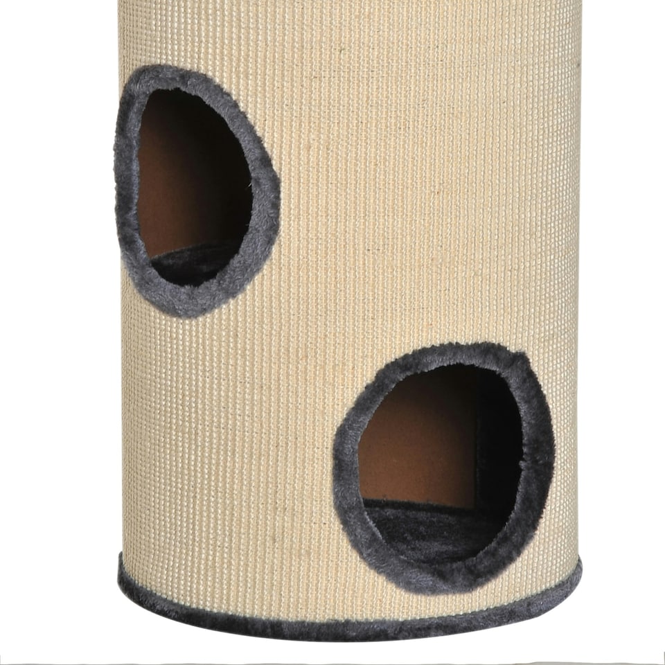 image 1 of PawHut Cat Scratching Barrel Sisal Activity Center Condo, 70cm, Beige Grey