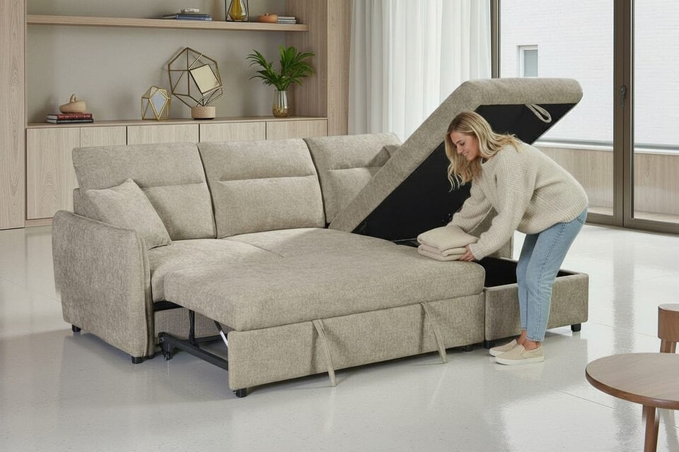 image 1 of Grey Chenille Fabric 2C1 Corner Sofabed with Storage ARCHIE