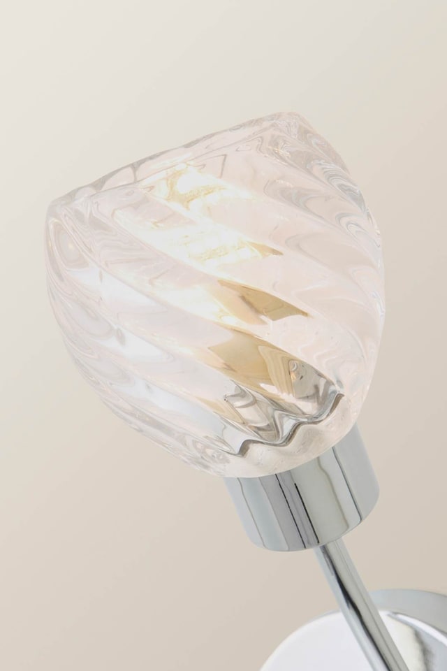 image 1 of ValueLights Reyka Pair Chrome 2 Way Wall Lights Swirl Glass Shades | Chrome