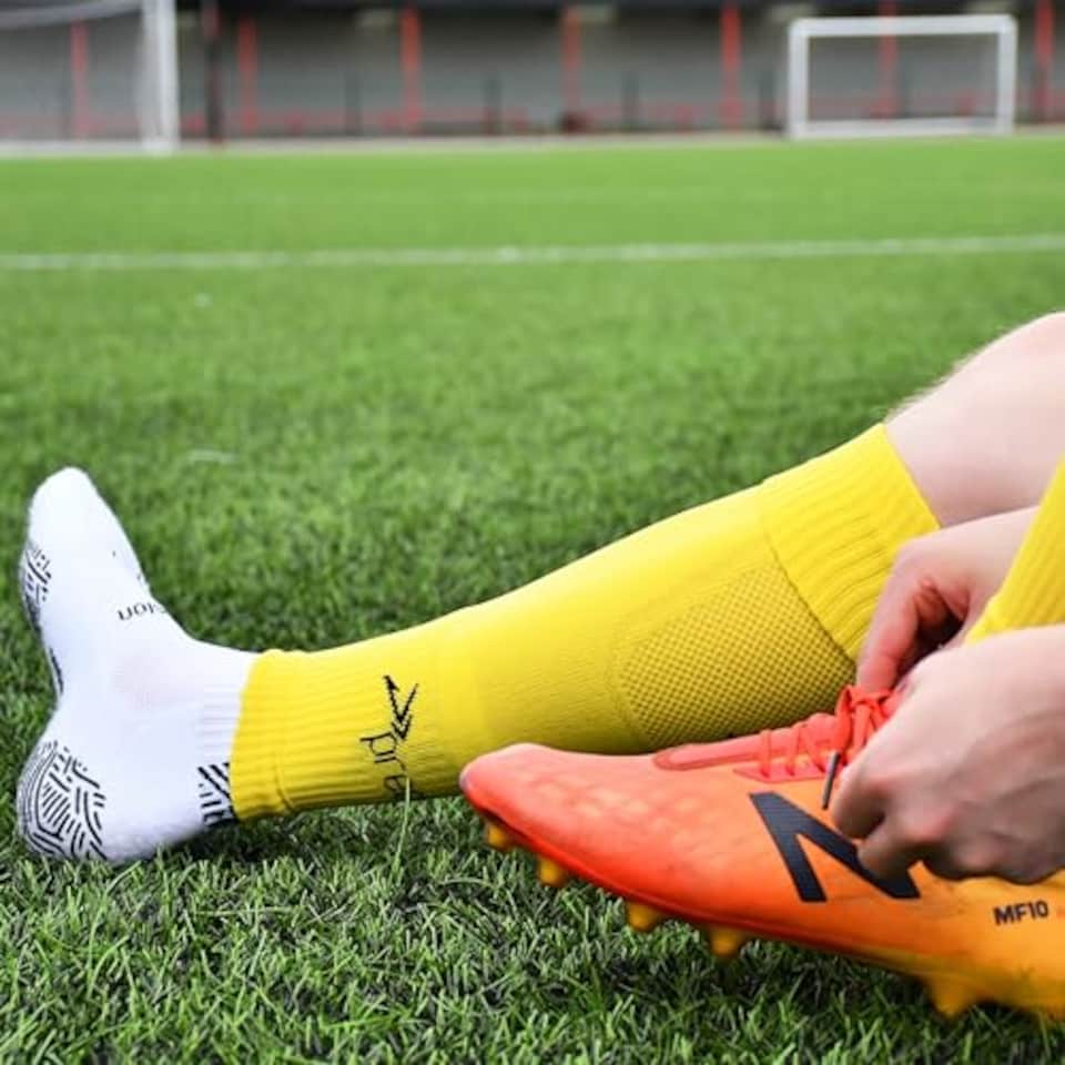 image 1 of Precision Training Pro Junior Footless Sleeve Sport Socks, Stretch Fit, Compression Support For Football, Rugby And Hockey, Yellow, Sizes 12 Child UK - 6 UK