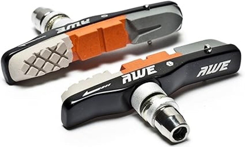 image 1 of AWE 72mm Triple Contour V Brake Blocks/Pads + FREE Spare Pads worth 9.99 Grey/Orange/White