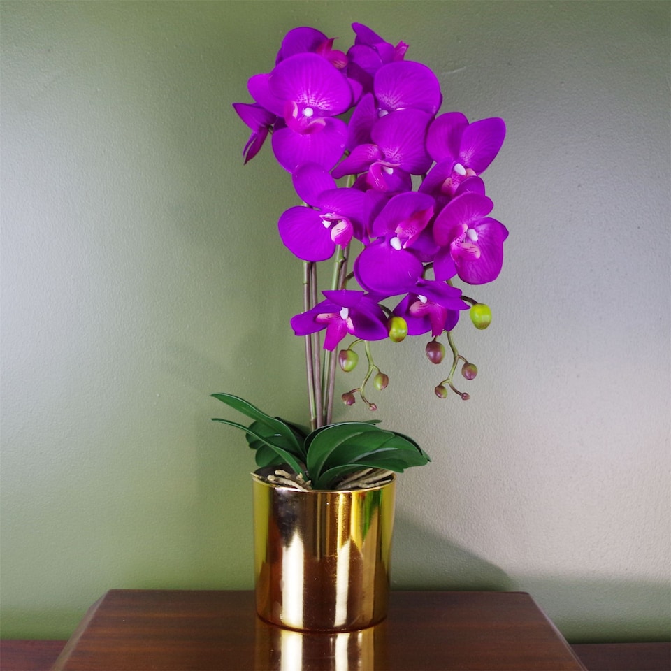 image 1 of 52cm Artificial Orchid Large - Purple / Gold