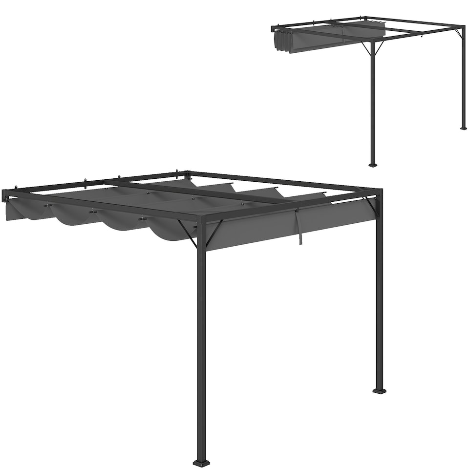 image 1 of Outsunny 3 x 3(m) Outdoor Pergola Retractable Canopy Wall Mounted - Grey