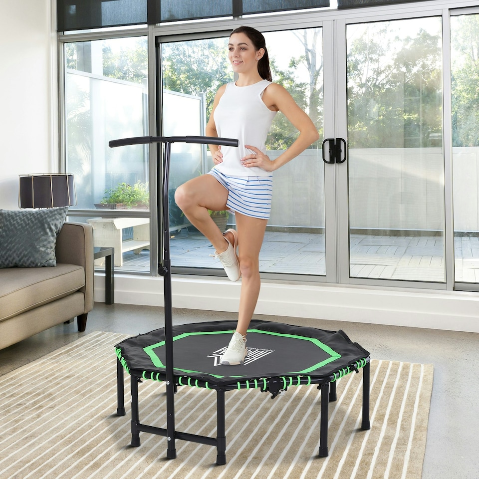 image 1 of HOMCOM Foldable Trampoline w/ Adjust Handle, Max Load 100 KG - Green