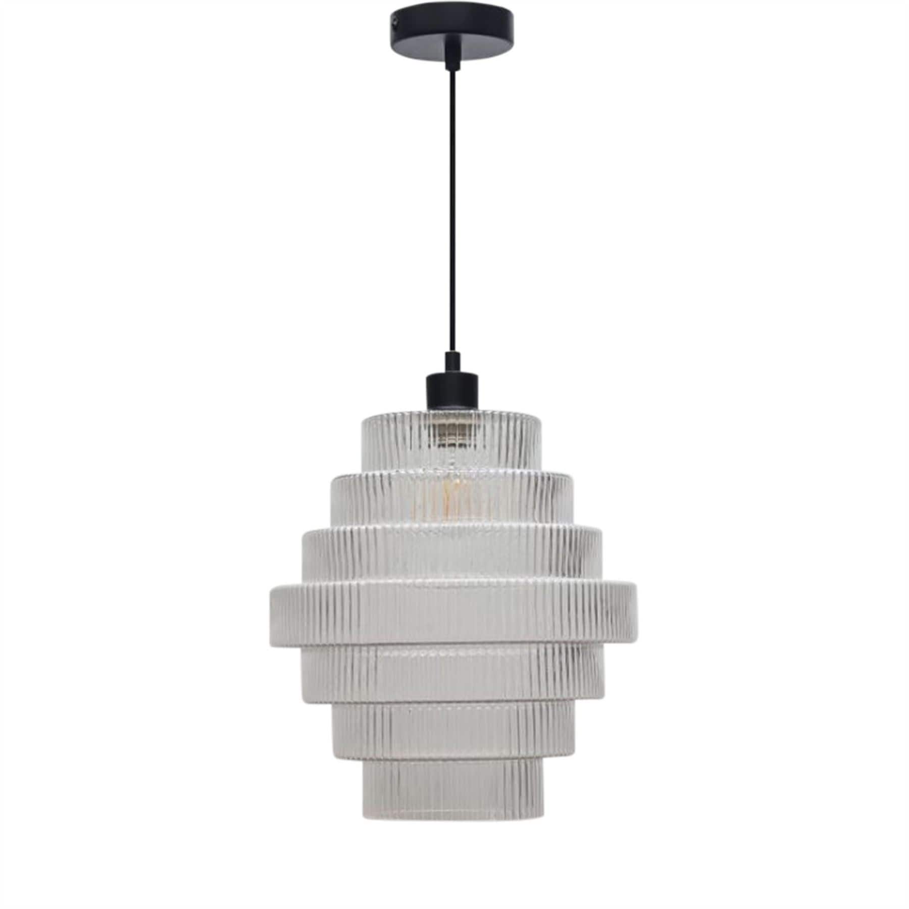 First Choice Lighting Benson - 7 Tier Large Clear Glass & Black Ceiling Pendant Light