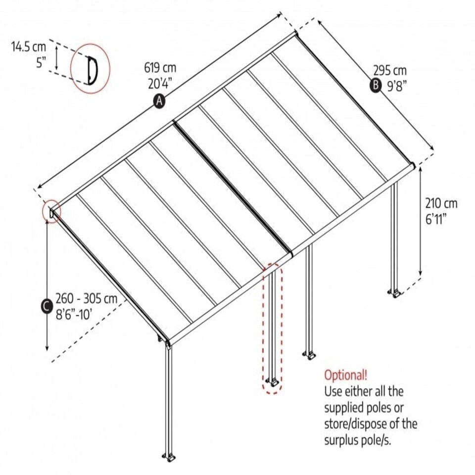 image 1 of Patio Cover Olympia 3 x 6.10 Clear - Polycarbonate - L619 x W300 x H305 cm - Grey Grey