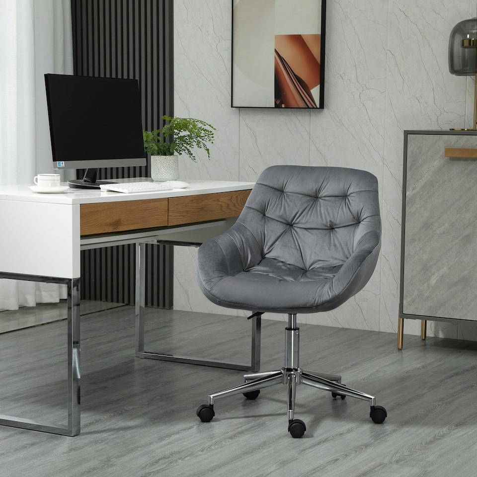 image 1 of Vinsetto Velvet Home Office Chair Desk Chair with Adjustable Height, Dark Grey