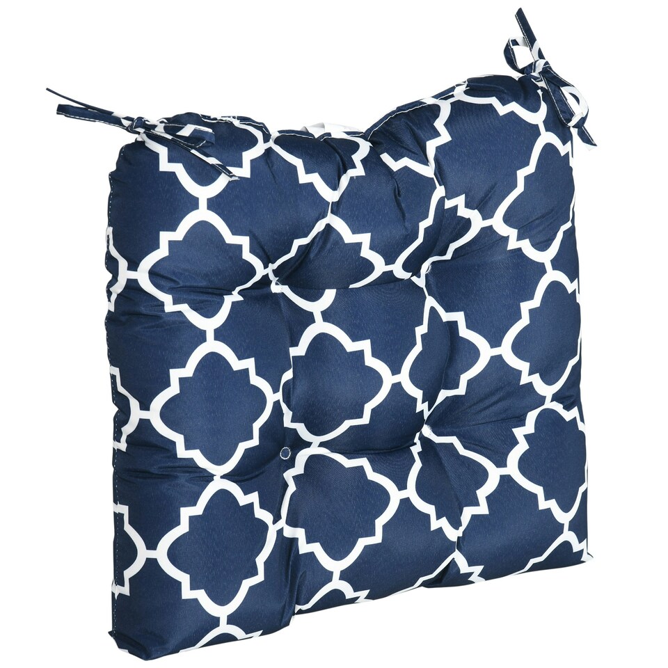 image 1 of Outsunny Set of 2 Chair Cushions Seat Pads w/ Ties Blue for Garden Chairs Blue Blue | Blue