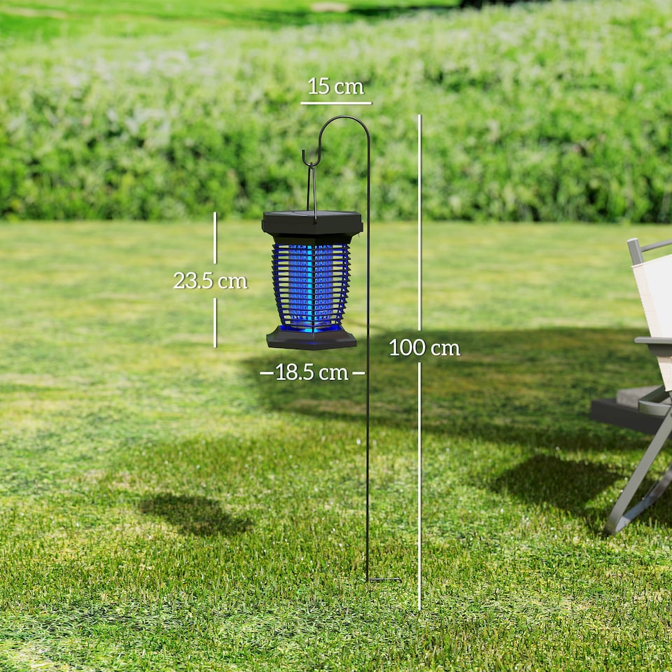 image 1 of Outsunny 2-in-1 Electric Fly Zapper with UVA Light, Hanging Garden Lantern, Solar and USB-DC Rechargeable Insect Mosquito Bug Zapper, Fly Killer for Indoor and Outdoor Use, Black