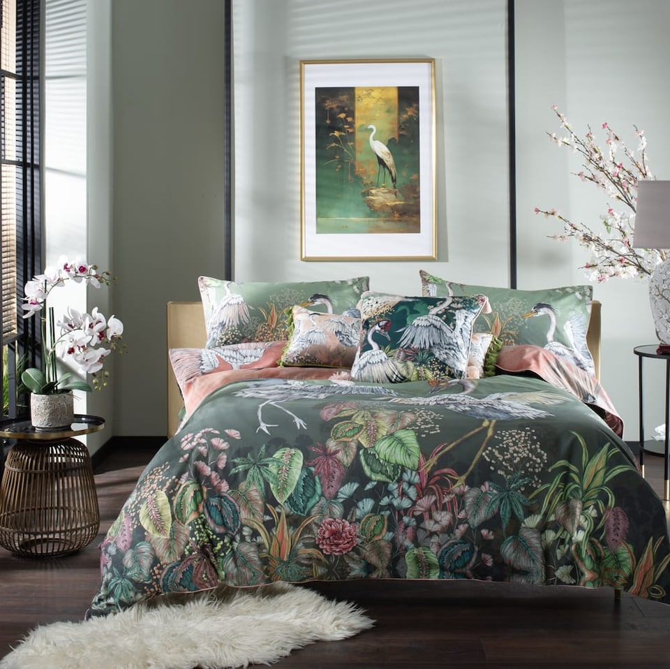 image 1 of Spirit of Kyoto Duvet Cover Set Cotton Japanese-Inspired Print, 200 Thread Count | Multi | King