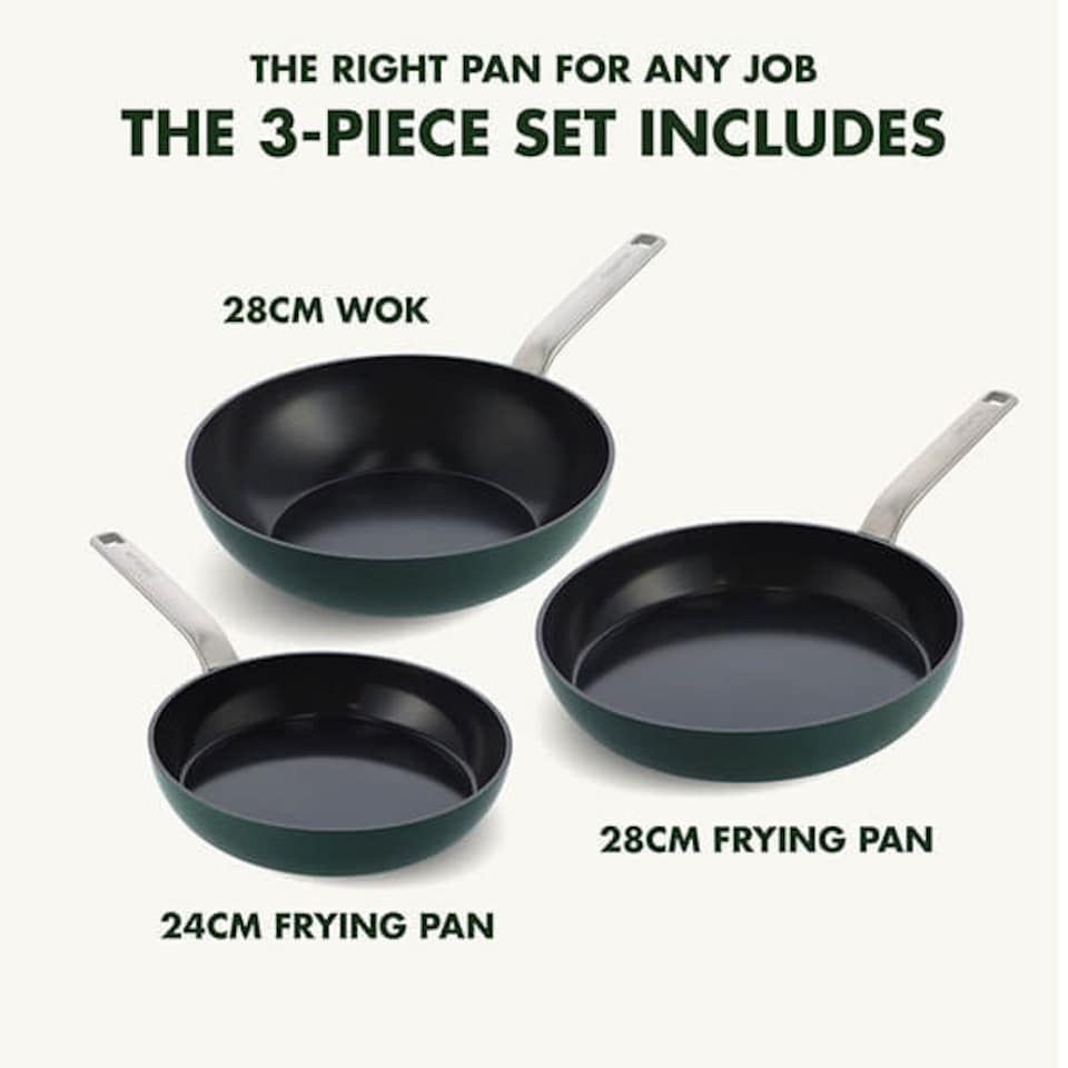 image 1 of GreenPan Evolution Ceramic Non-stick 3 Piece Cookware Set 24cm, 28cm Frying Pan & 28cm Wok