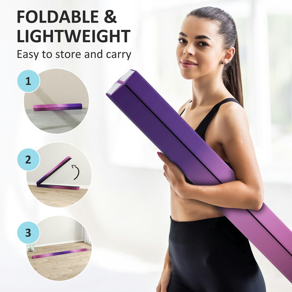 image 1 of SPORTNOW 7.7FT Folding Gymnastics Balance Beam with Anti-Slip Base, Purple