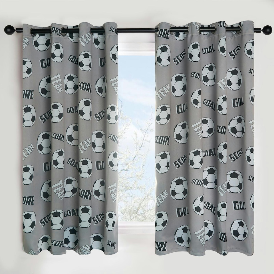 image 1 of OHS Kids Football Blackout Eyelet Curtains, 46x54" - Grey