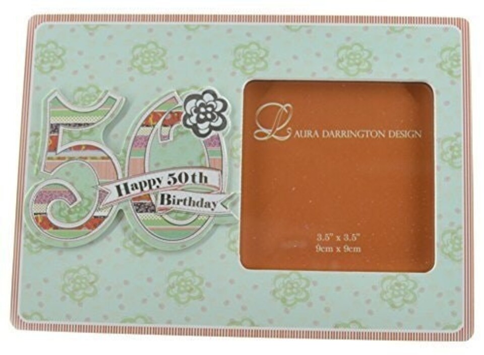 image 1 of Laura Darrington Patchwork Collection 19cm Wooden Picture Frame - Happy 50th Birthday, 4" x 6" Photo