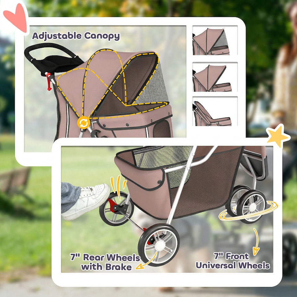 image 1 of PawHut Pet Stroller Pushchair Carrier for Cat Puppy with 3 Wheels Coffee