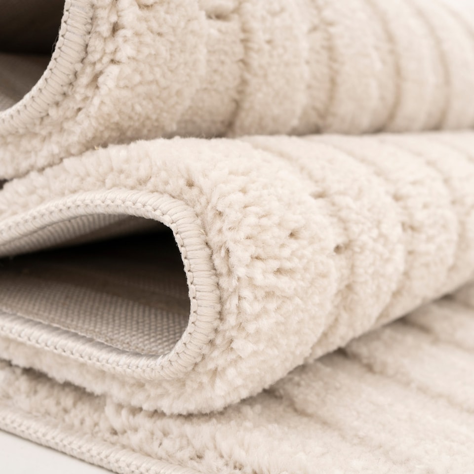 image 1 of KUKOON Retro Grooves Plush Pile Cream Beige Living Room Area Rug 200cm x 290cm