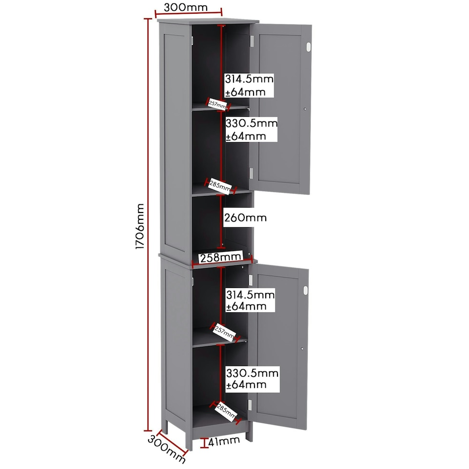 image 1 of Bath Vida Priano 2 Door Tall Bathroom Freestanding Storage Cabinet, Grey