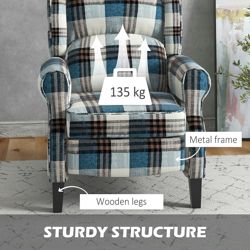 image 1 of HOMCOM Recliner Chair for Living Room Wingback Chair with Padded Armrest Blue